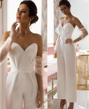 Элегантные Скромные женские 2021 Свадебные платья-комбинезоны с V-образным вырезом Vestido Longo, Сексуальные Свадебные платья для новобрачных, вечернее платье платье
