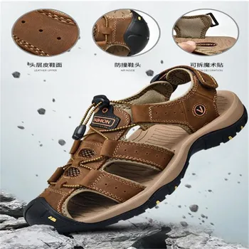 Новые мужские летние тонкие туфли, сандалии, Мужские уличные кожаные дышащие тапочки Baotou, износостойкие нескользящие спортивные сандалии