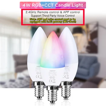 E14 RGB + CCT 4 Вт светодиодный светильник в форме свечи AC220V Умный Домашний Декор с регулируемой яркостью; 2,4 ГГц RF/WiFi/приложение/Голосовое управление Должно соответствовать WL-Box1