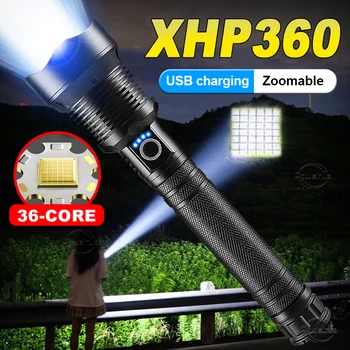 Super XHP360 Мощный USB перезаряжаемый фонарь с телескопическим фокусом, светодиодный тактический фонарь, лампа для кемпинга, светодиодный фонарь высокой мощности