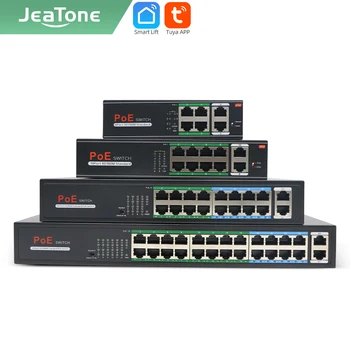 Jeatone 250m 4/8/16/24 + 2-портовый расширяемый Ethernet-разветвитель с 8-портовым PoE + 2-восходящим каналом связи 10/100 Мбит/с для IP-камеры/видеодомофона