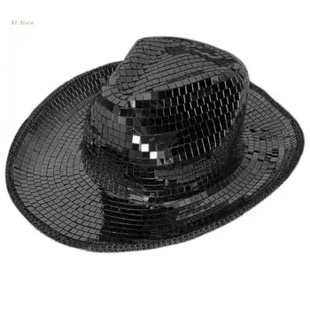 Блестящая зеркальная ковбойская шляпа, светоотражающий диско-шар для девичника, Джазовая шляпа, универсальная шляпа для клубной сцены, бар