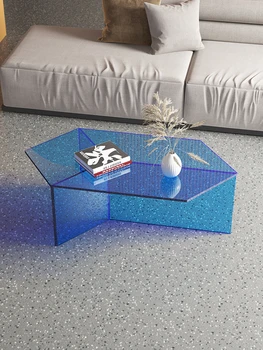 Акриловый журнальный столик, современный шестиугольный столик в скандинавском стиле, дизайнерское минималистичное сочетание светлой роскоши, прозрачная гостиная