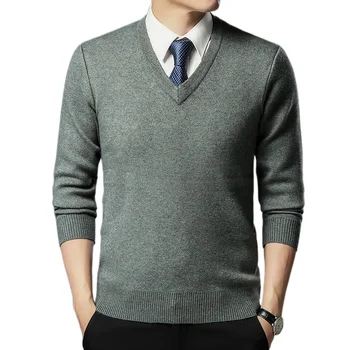 Новый осенний мужской свитер, модный однотонный теплый свитер, деловой Повседневный свитер с вырезом в виде сердца