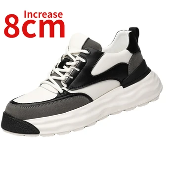 Мужская обувь на толстой подошве, Увеличивающая рост на 8 см, Высококачественная Комфортная Обувь из натуральной кожи, Дышащая Спортивная Повседневная Обувь на Лифте для Мужчин