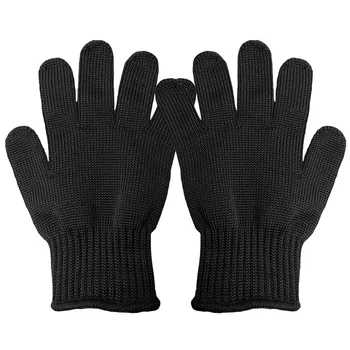 1 пара Рабочих защитных перчаток 5-го уровня Защиты от порезов, черные металлические защитные перчатки для мясника из проволоки из нержавеющей стали, устойчивые к порезам