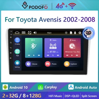 Podofo Android10 4G WiFi 8 + 128G Автомобильное радио Для Toyota Avensis 2002-2008 Carplay Стерео Плеер Авторадио Hi-Fi Музыка Ai Голос