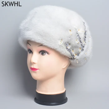 Шапка из натурального меха норки, осенне-зимняя женская меховая шапка, Новый модный берет из натурального меха, шапка российского качества