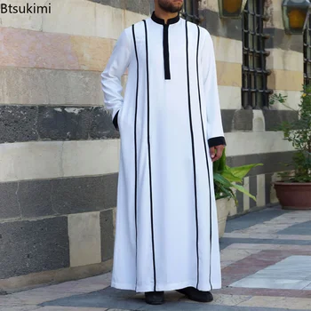 Новый 2023 Мусульманский Халат Мужчины Традиционный Ид Ближнего Востока Исламский Арабский Кафтан Джубба Тобе С Длинным Рукавом Для Отдыха Свободная Одежда Мужская