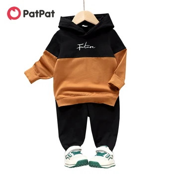 PatPat/ комплект одежды для маленьких мальчиков из 2 предметов, цветной фланелевый флисовый пуловер с пушистым рисунком, толстовка и однотонные штаны, комплект