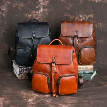Винтажные рюкзаки для женщин из натуральной кожи, роскошные дизайнерские сумки 2023, Новый женский рюкзак для путешествий из воловьей кожи, Женская сумка