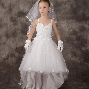Свадебное платье с цветочным узором на бретельках для девочек, многоуровневая асимметричная юбка из фатина, платье для первого причастия для девочек 2023