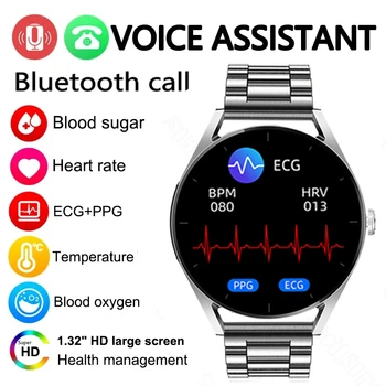 2023 Новые Смарт-Часы ECG + PPG Глюкозы Для Мужчин, Кровяное Давление, Кислород в Крови, Температура тела, Частота сердечных сокращений, Bluetooth-Вызов, Умные Часы Для Женщин