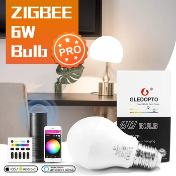 GLEDOPTO Zigbee 3,0 Умные RGB светодиодные Лампочки С Регулируемой Яркостью 6 Вт Pro Совместимы с приложением Tuya Alexa Echo Plus Voice RF Пульт Дистанционного Управления