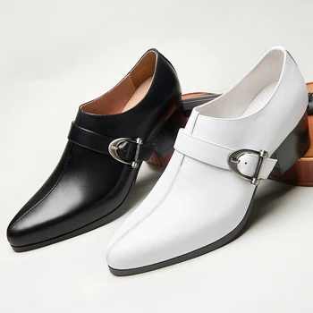 Модный Ремень, белые мужские туфли на каблуке, Элегантная Вечерняя модельная свадебная обувь с пряжкой, Роскошные офисные оксфорды Бизнесмена 5 см
