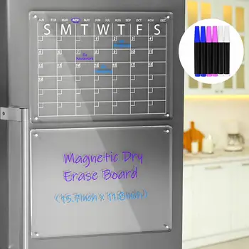 2 шт. Магнитная доска для сухого стирания для холодильника, Акриловый Прозрачный Календарь для холодильника, доска для заметок с 4-цветными маркерами, Ластик