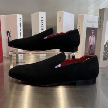 Высококачественная Мужская Кожаная обувь с красной подошвой, Дизайнерские Роскошные Модные Повседневные Лоферы, Профессиональная модельная обувь HJ0261