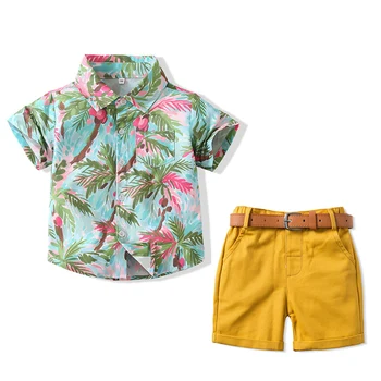 Летняя рубашка с короткими рукавами для мальчиков, Красивый повседневный Бутик-комплект с отворотом для отдыха на море с кокосовой пальмой, Модная пляжная одежда для детей