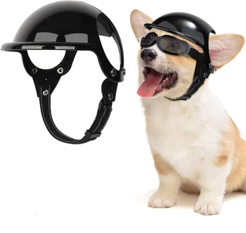 Шлем для собак и защитные очки для маленьких собак -Защита от ультрафиолета, Солнцезащитные очки для собак, Очки для собак, Мотоциклетный шлем для домашних животных, шляпа с отверстиями для ушей