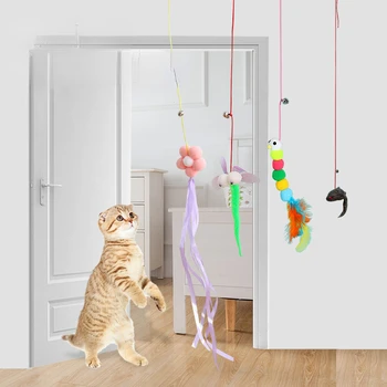 Подвесная игрушка для кошек, Эластичная веревка, Прыгающая игрушка для кошек, Упражнение, палочка-дразнилка для кошек, Интерактивный котенок, Охотничья мышь с колокольчиком, поставка для кошек
