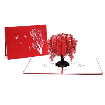 3D Всплывающее Окно с Благодарственными открытками из красного клена, Новогодние Подарки, Подарочная открытка с конвертом, Открытки с Наилучшими пожеланиями Любимому Другу