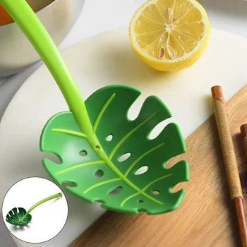 Кухонный зеленый дуршлаг из листьев монстеры, креативная большая ложка с длинной ручкой для герметизации, ложка с черепашьей спинкой, термостойкая