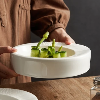 Белая тарелка Цилиндрической формы, Керамическая Мелкая Тарелка, Суповая Тарелка, Художественная концепция Отеля, Посуда, Кухонная тарелка для фруктов
