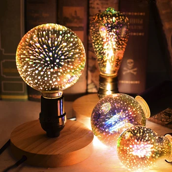 3D Красочная светодиодная лампа E27, Винтажная лампа Эдисона, Звездный Фейерверк, Рождественская Елка, Праздничный ночной светильник, Декоративное Освещение