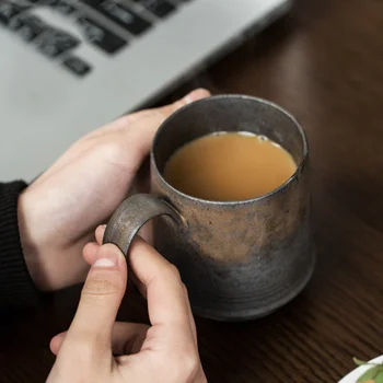 Керамическая Кофейная чашка Ручной работы В Японском Стиле Ретро, Чашка с цветочным Рисунком, Керамические Чайные Кружки с позолотой, Креативные Чайные чашки в индустриальном стиле