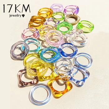 17 КМ Модные красочные кольца из прозрачной акриловой смолы, набор для женщин, Геометрическое Квадратное круглое кольцо, вечерние ювелирные изделия, подарки