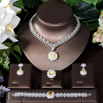 Модные Ювелирные наборы круглой формы с желтыми фианитами для женщин, Свадебные комплекты из ожерелья и серег для новобрачных, Дубай, Нигерия, бижутерия N-503