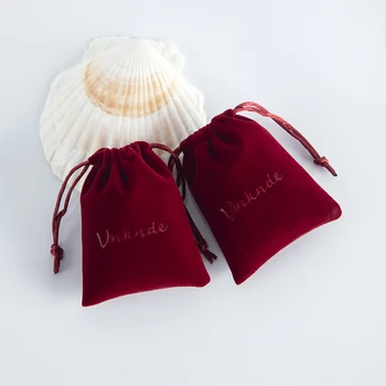 Винно-красное Бархатное ожерелье, Маленький подарочный мешочек с логотипом на заказ, Ювелирный браслет, Кольца, Упаковка для свадебных сувениров, сумки на шнурке
