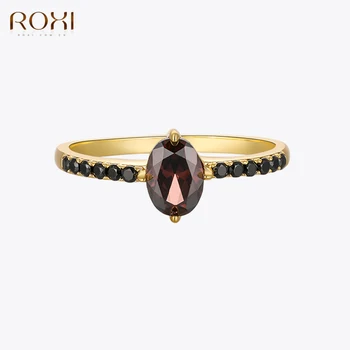 ROXI Egg Shape Изысканные Кольца с черными кристаллами Для женщин, пара обручальных колец из стерлингового серебра 925 пробы, Обручальное кольцо, подарочные украшения
