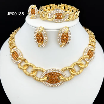 Модные ювелирные изделия Для женщин, Итальянский позолоченный ювелирный набор, Африканское ожерелье, серьги, кольцо, браслет