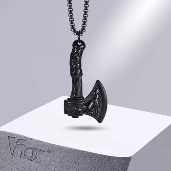 Мужское ожерелье с топором викинга Vnox в скандинавском стиле, подвеска с топором в виде головы дракона из нержавеющей стали, ювелирные изделия в стиле готический скандинавский панк