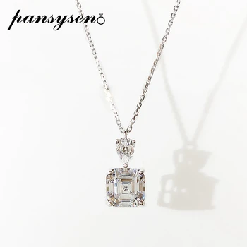PANSYSEN, ожерелья из 100% стерлингового серебра 925 пробы для женщин, имитация муассанита, бриллиантовое ожерелье с подвеской, подарок на День Рождения