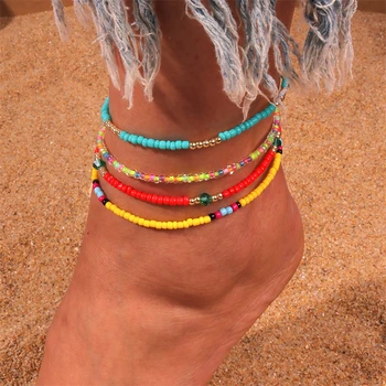 Богемные разноцветные ножные браслеты из бисера ручной работы, летний пляжный ножной браслет, женский браслет для девочек, Праздничные украшения для вечеринок