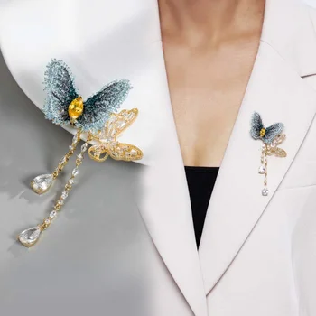 Брошь с кружевной бабочкой и кисточкой в лесном стиле, вышивка, брошь с цветком в виде насекомого, Нагрудная брошь для женщин, аксессуары для кардигана, Булавки для костюма