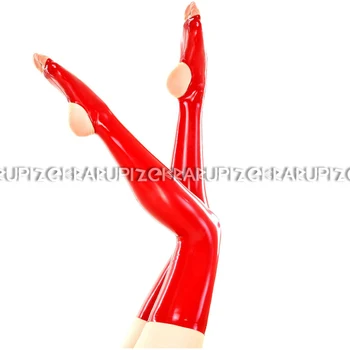 Красные Сексуальные Длинные Чулки до бедра из латекса с открытыми пятками и пальцами WZ-0051