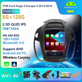 Android 13, 8 + 128 Г Автомобильный Радио Мультимедийный Видеоплеер Для Ford Kuga 2 Escape 3 2013-2018 GPS Навигация IPS Экран