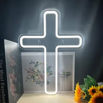 Светодиодная лампа с крестом, неоновая вывеска для украшения Крещения, дня рождения, Акриловые белые вывески на заказ с питанием от USB