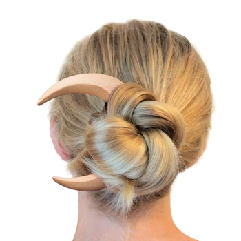 Hand-Gesneden Crescent Haarspeld Maan Haar Stok Houten Haarspeldjes Hairfork Hair Styling Tool Voor Dagelijks Gebruik Formele Ev