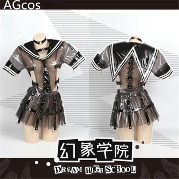 AGCOS Dark Dream High School Косплей Костюм Прозрачное Сексуальное платье из лакированной кожи JK, Женское Сексуальное Платье для Косплея, Оригинальная версия Юбки