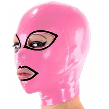 Горячий Латексный капюшон ручной работы, Розовый с Черным, с застежкой-молнией сзади, Сексуальная Фетишистская Резиновая маска