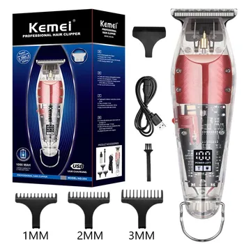 Kemei Триммер для волос 0 мм Профессиональная Парикмахерская Машинка для стрижки волос Беспроводная Прозрачная Мужская Машинка для стрижки волос с Подсветкой со светодиодным дисплеем