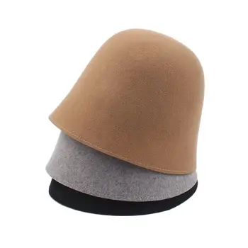Осенние шерстяные шляпы-ведерки, женские Модные кепки-ведерки высокого качества, однотонные Простые шляпы-кепки для леди