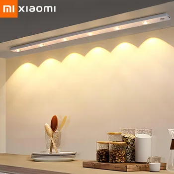 Xiaomi Светодиодный ночник для кухни под шкафом, Перезаряжаемый датчик движения, шкаф для одежды на крыльце, Ультратонкий алюминиевый ночник