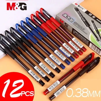 M & G 12 шт./кор., черные, синие, красные чернила, 0,38 мм, Ультратонкая Гелевая ручка с полной иглой, гелевая ручка для заправки школьных канцелярских принадлежностей, стационарные ручки