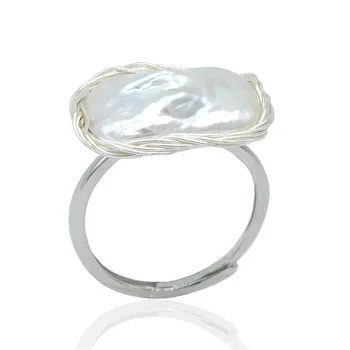 Женское кольцо с белым натуральным жемчугом в стиле барокко, Серебряное кольцо ручной работы, индивидуальное регулируемое кольцо с жемчугом в стиле ретро, Бесплатная доставка