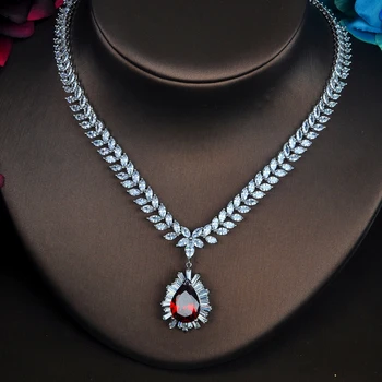 Модный блестящий Большой Красный Комплект ожерелья с кубическим цирконием, Женские комплекты украшений для Невесты, Свадебные аксессуары, подарки Оптом N-428